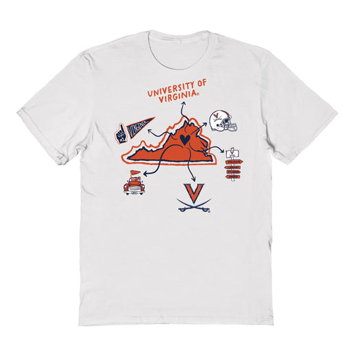 Virginia Cavaliers UVA Hand Sketched Vive La Fete Impressions Icones Kids White T-shirt