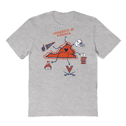 Virginia Cavaliers UVA Hand Sketched Vive La Fete Impressions Icones Kids Grey T-shirt