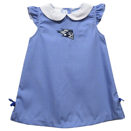 University of Wisconsin Stout Blue Devils UW Embroidered Royal Gingham A Line Dress