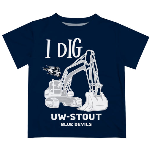 University of Wisconsin Stout Blue Devils UW  Vive La Fete Excavator Boys Game Day Navy Short Sleeve Tee