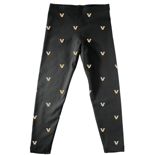 Vanderbilt University Commodores Vive La Fete Girls Game Day All Over Logo Elastic Waist Classic Play Black Leggings Tig