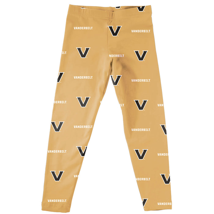 Vanderbilt University Commodores Vive La Fete Girls Game Day All Over Two Logos Elastic Waist Classic Play Gold Leggings
