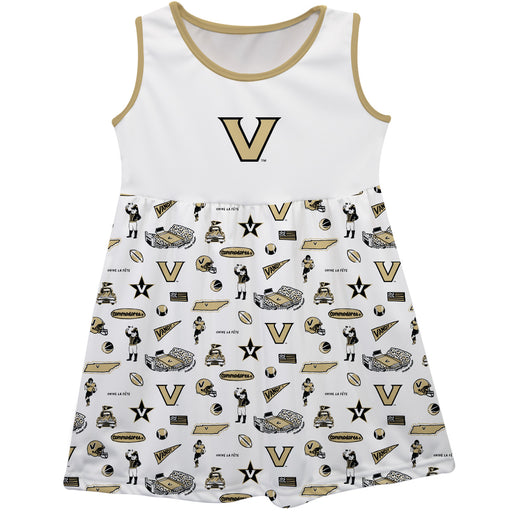 Vanderbilt University Commodores Sleeveless Tank Dress Girls White Repeat Print Hand Sketched Vive La Fete Impressions