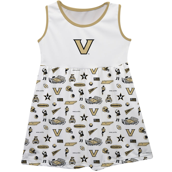 Vanderbilt University Commodores Sleeveless Tank Dress Girls White Repeat Print Hand Sketched Vive La Fete Impressions