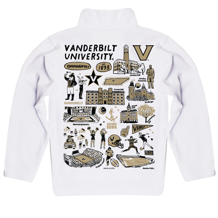 Vanderbilt University Commodores Hand Sketched Vive La Fete Impressions Artwork White Boys Quarter Zip Pullover V1 - Vive La Fête - Online Apparel Store