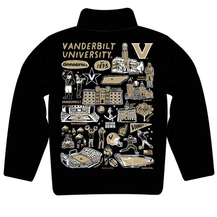 Vanderbilt University Commodores Hand Sketched Vive La Fete Impressions Artwork Black Boys Quarter Zip Pullover V1 - Vive La Fête - Online Apparel Store