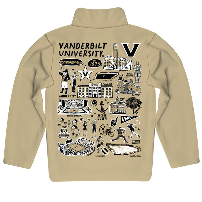 Vanderbilt University Commodores Hand Sketched Vive La Fete Impressions Artwork Gold Boys Quarter Zip Pullover V1 - Vive La Fête - Online Apparel Store
