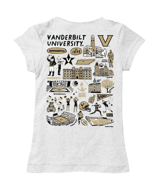 Vanderbilt University Commodores Hand Sketched Vive La Fete Impressions Artwork White Girls Cotton Short Sleeve Tee - Vive La Fête - Online Apparel Store