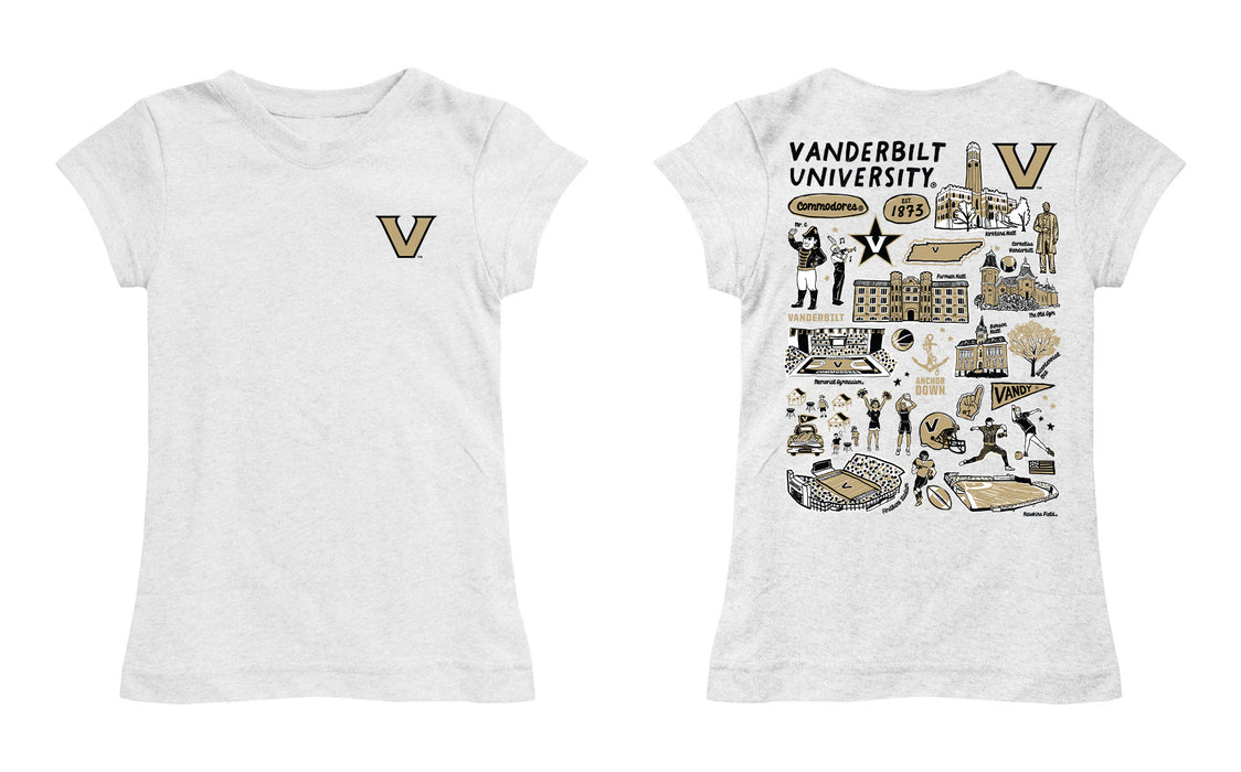 Vanderbilt University Commodores Hand Sketched Vive La Fete Impressions Artwork White Girls Cotton Short Sleeve Tee - Vive La Fête - Online Apparel Store