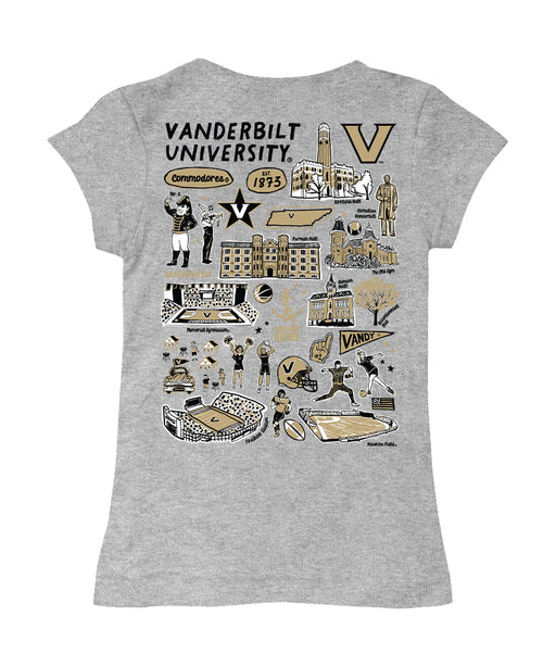 Vanderbilt University Commodores Hand Sketched Vive La Fete Impressions Artwork Grey Girls Cotton Short Sleeve Tee - Vive La Fête - Online Apparel Store