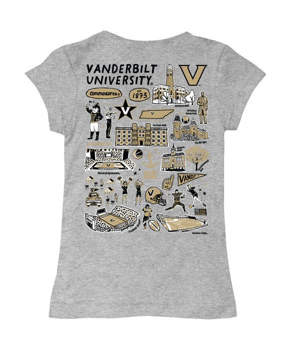 Vanderbilt University Commodores Hand Sketched Vive La Fete Impressions Artwork Grey Girls Cotton Short Sleeve Tee - Vive La Fête - Online Apparel Store