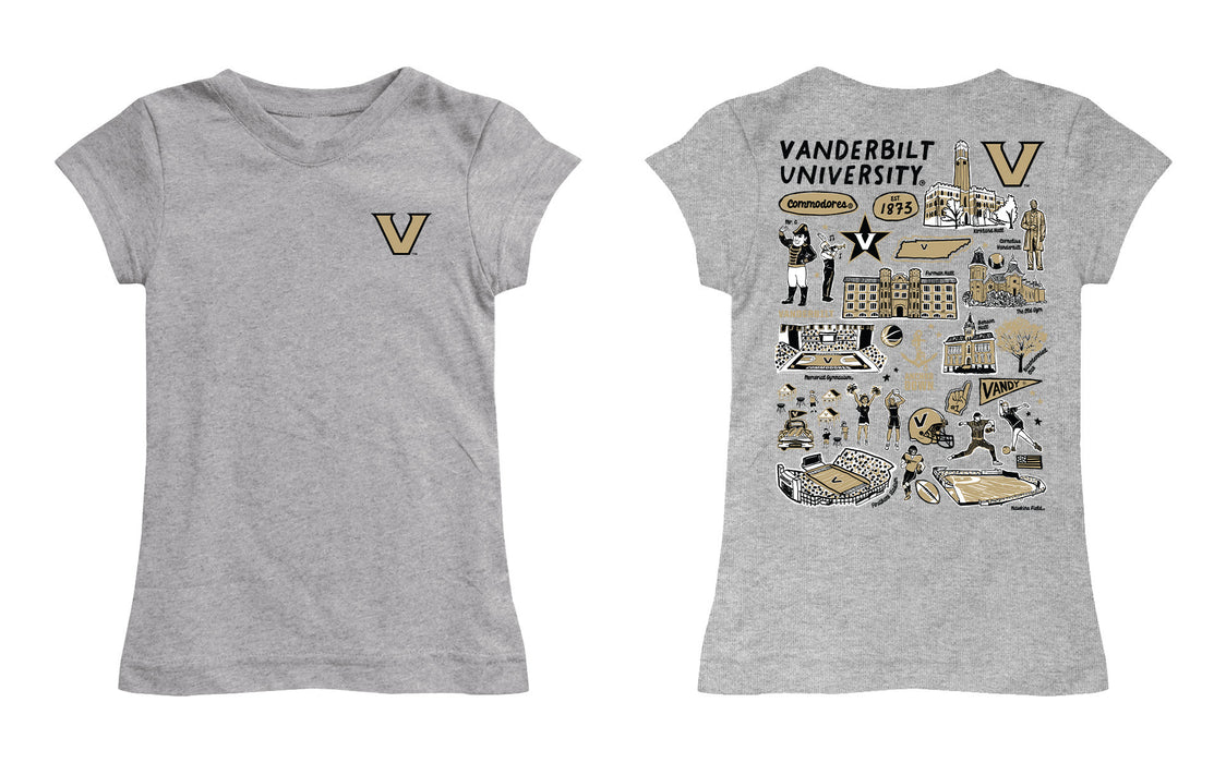 Vanderbilt University Commodores Hand Sketched Vive La Fete Impressions Artwork Grey Girls Cotton Short Sleeve Tee - Vive La Fête - Online Apparel Store