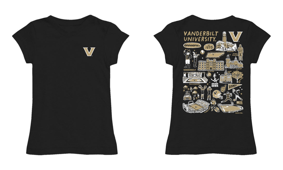 Vanderbilt University Commodores Hand Sketched Vive La Fete Impressions Artwork Black Girls Cotton Short Sleeve Tee - Vive La Fête - Online Apparel Store