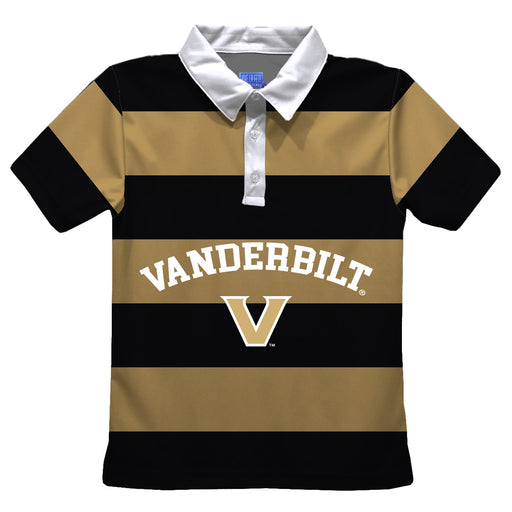 Vanderbilt University Commodores Stripes Short Sleeve Polo Box Shirt Black and Gold - Vive La Fête - Online Apparel Store