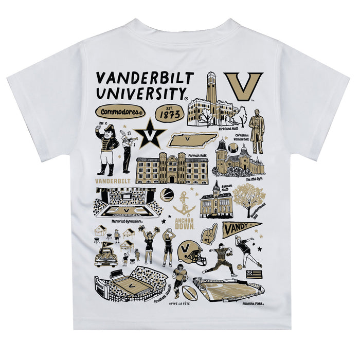 Vanderbilt University Commodores Hand Sketched Vive La Fete Impressions Artwork Boys White Short Sleeve Tee Shirt