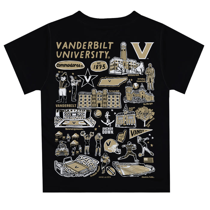 Vanderbilt University Commodores Hand Sketched Vive La Fete Impressions Artwork Boys Black Short Sleeve Tee Shirt