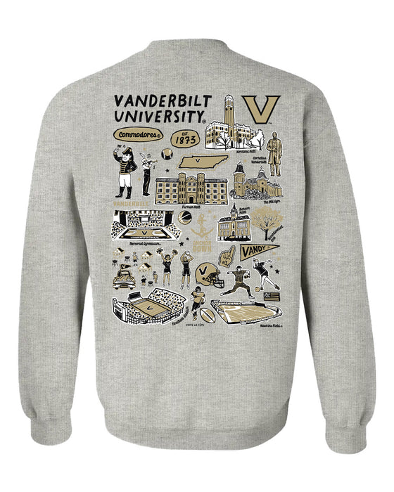 Vanderbilt University Commodores Hand Sketched Vive La Fete Impressions Black Cotton Crewneck Sweatshirt for Women - Vive La Fête - Online Apparel Store