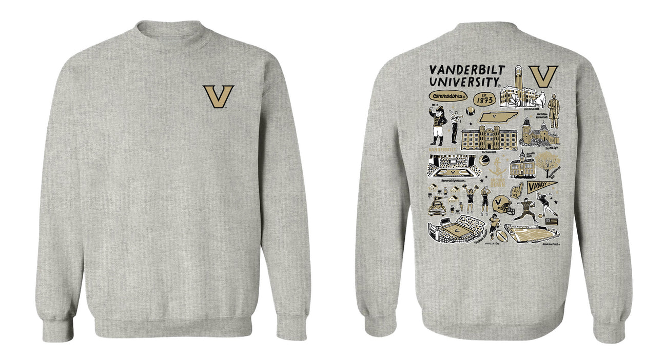 Vanderbilt University Commodores Hand Sketched Vive La Fete Impressions Black Cotton Crewneck Sweatshirt for Women - Vive La Fête - Online Apparel Store