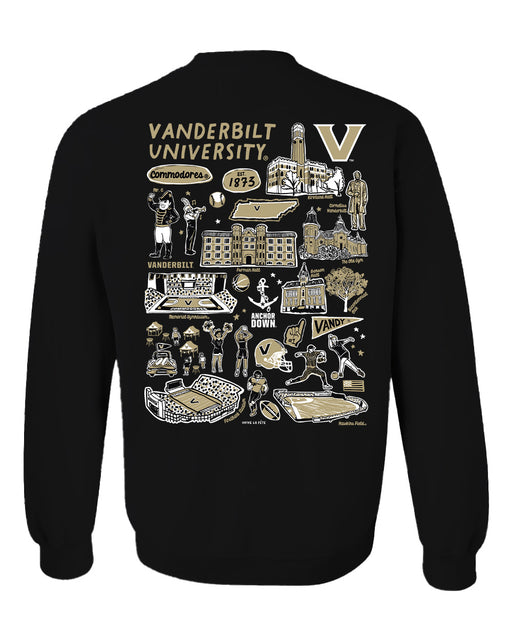 Vanderbilt University Commodores Hand Sketched Vive La Fete Impressions Black Cotton Crewneck Sweatshirt for Women - Vive La Fête - Online Apparel Store