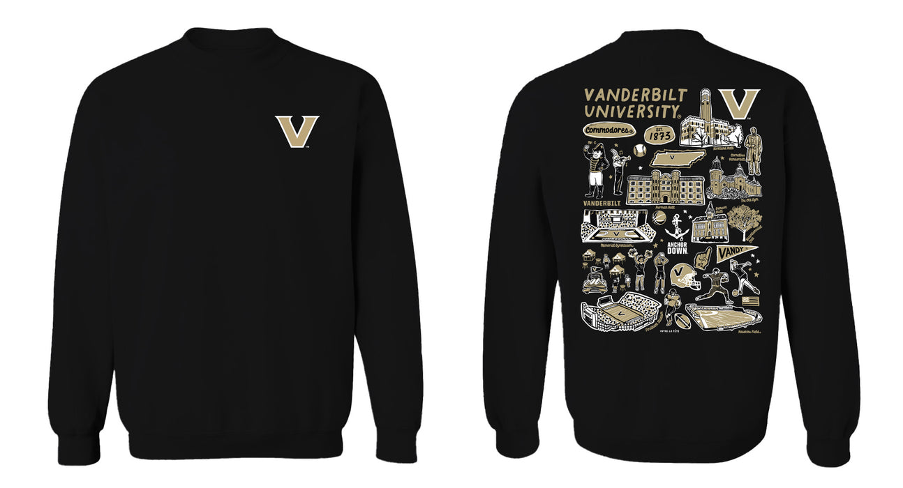 Vanderbilt University Commodores Hand Sketched Vive La Fete Impressions Black Cotton Crewneck Sweatshirt for Women - Vive La Fête - Online Apparel Store