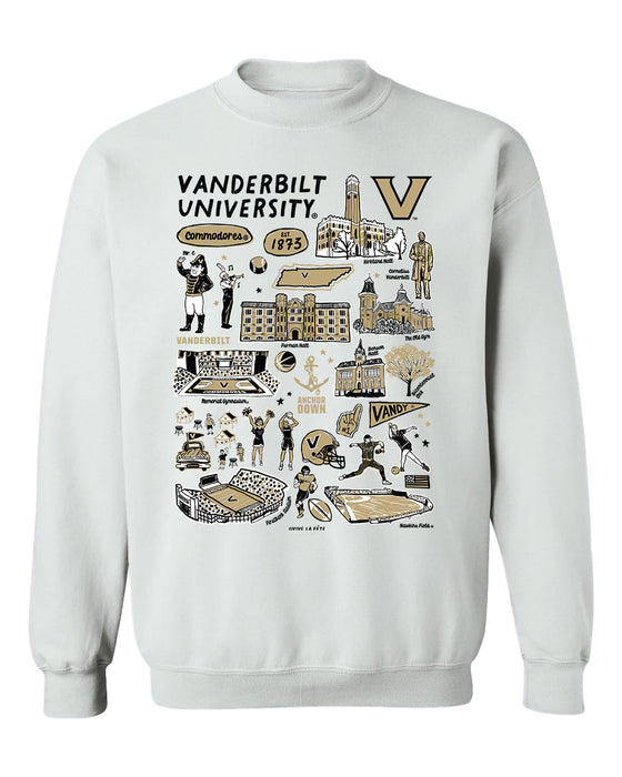 Vanderbilt University Commodores Hand Sketched Vive La Fete Impressions White Cotton Crewneck Sweatshirt for Women