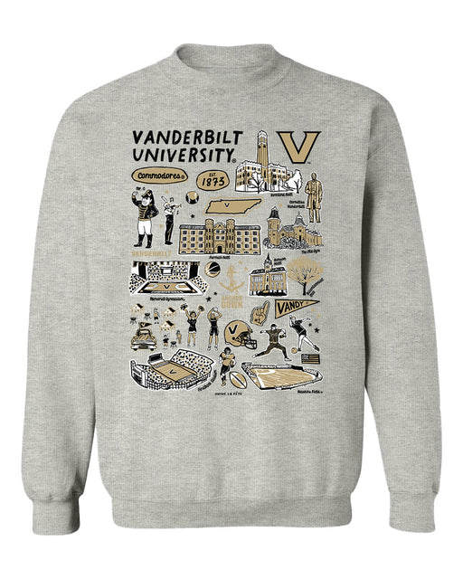 Vanderbilt University Commodores Hand Sketched Vive La Fete Impressions Grey Cotton Crewneck Sweatshirt for Women