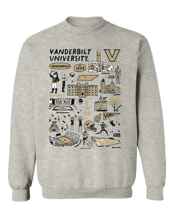 Vanderbilt University Commodores Hand Sketched Vive La Fete Impressions Grey Cotton Crewneck Sweatshirt for Women