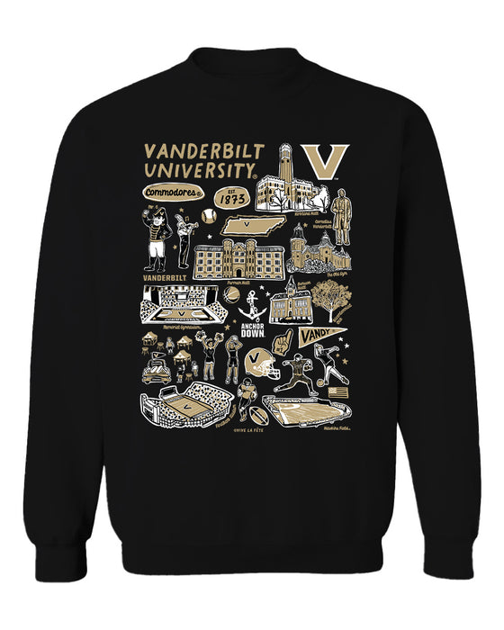 Vanderbilt University Commodores Vive La Fete Impressions Black Cotton Crewneck Sweatshirt for Women