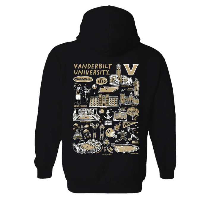 Vanderbilt University Commodores Hand Sketched Vive La Fete Impressions Black Hoodies for Women - Vive La Fête - Online Apparel Store