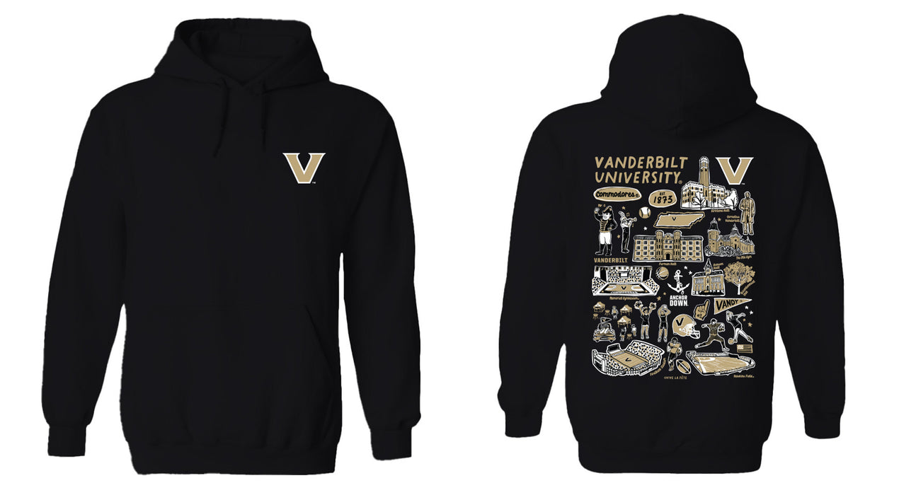 Vanderbilt University Commodores Hand Sketched Vive La Fete Impressions Black Hoodies for Women - Vive La Fête - Online Apparel Store