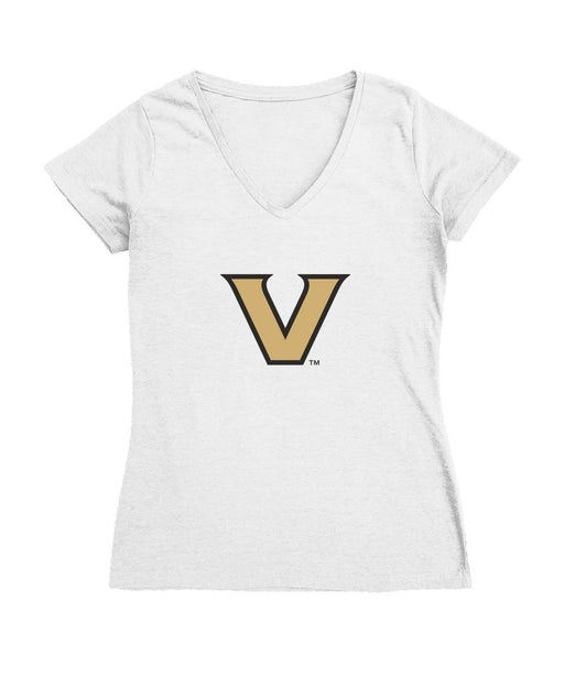 Vanderbilt Commodores Women's V-neck Fitted Cotton T-Shirt White
