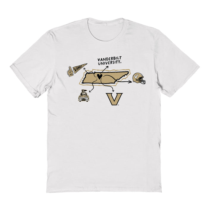Vanderbilt University Commodores Hand Sketched Vive La Fete Impressions Icones White T-shirt for Women