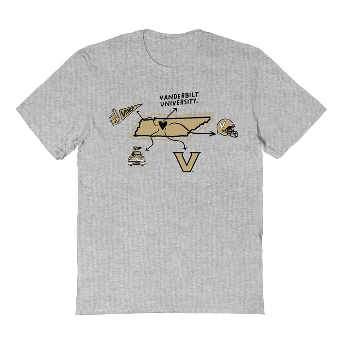 Vanderbilt University Commodores Hand Sketched Vive La Fete Impressions Icones Grey T-shirt for Women
