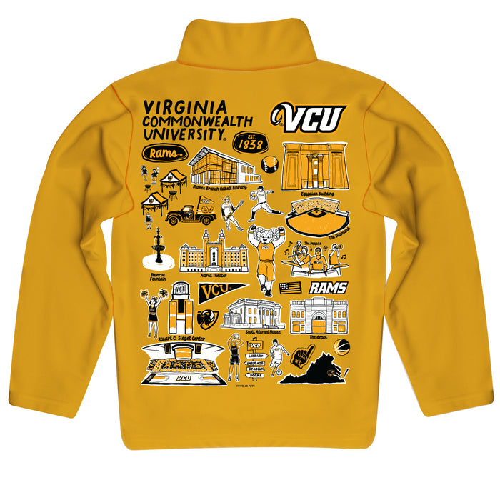 VCU Rams Virginia Commonwealth University Hand Sketched Vive La Fete Impressions Artwork  Gold Boys Quarter Zip Pullover V1 - Vive La Fête - Online Apparel Store