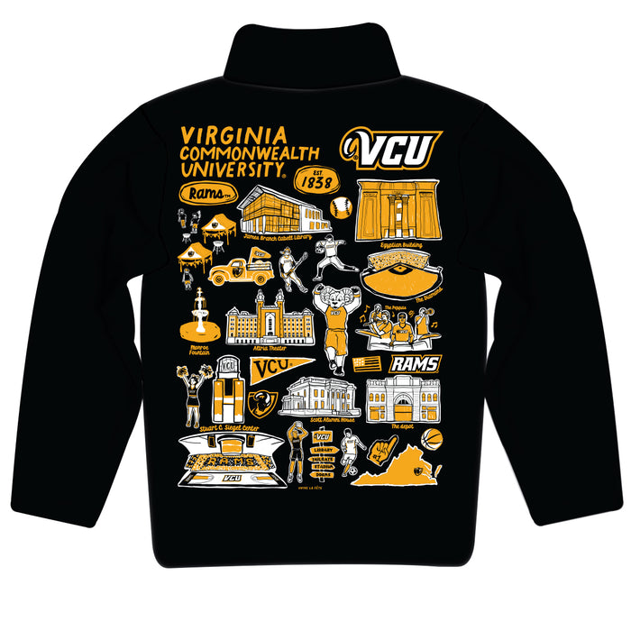VCU Rams Virginia Commonwealth University Hand Sketched Vive La Fete Impressions Artwork  Black Boys Quarter Zip Pullover V1 - Vive La Fête - Online Apparel Store