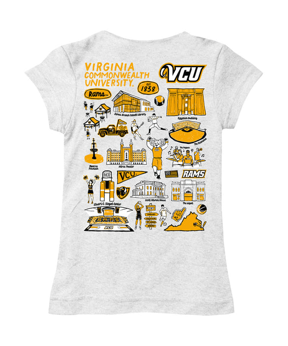 VCU Rams Virginia Commonwealth U Hand Sketched Vive La Fete Impressions Artwork White Girls Cotton Short Sleeve Tee - Vive La Fête - Online Apparel Store