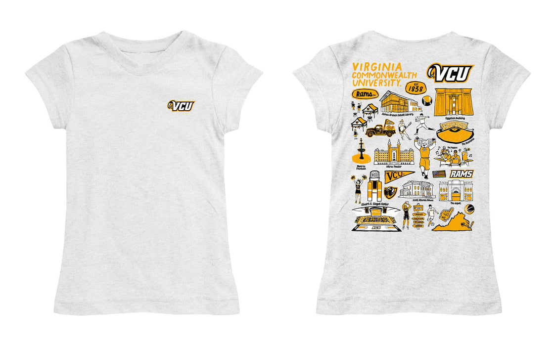 VCU Rams Virginia Commonwealth U Hand Sketched Vive La Fete Impressions Artwork White Girls Cotton Short Sleeve Tee - Vive La Fête - Online Apparel Store