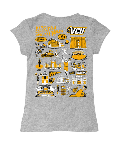 VCU Rams Virginia Commonwealth U Hand Sketched Vive La Fete Impressions Artwork Grey Girls Cotton Short Sleeve Tee - Vive La Fête - Online Apparel Store