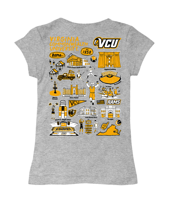 VCU Rams Virginia Commonwealth U Hand Sketched Vive La Fete Impressions Artwork Grey Girls Cotton Short Sleeve Tee - Vive La Fête - Online Apparel Store