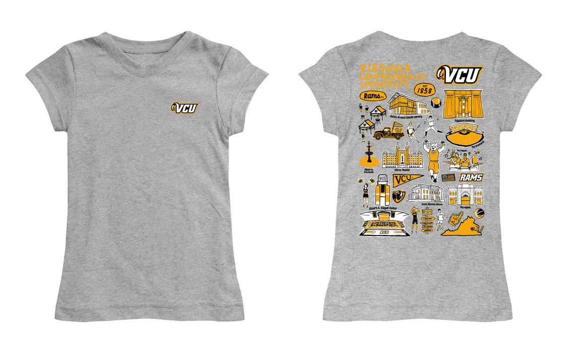 VCU Rams Virginia Commonwealth U Hand Sketched Vive La Fete Impressions Artwork Grey Girls Cotton Short Sleeve Tee - Vive La Fête - Online Apparel Store