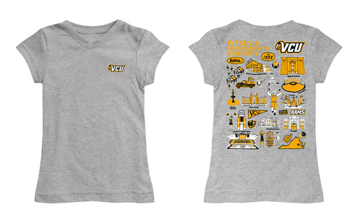 VCU Rams Virginia Commonwealth U Hand Sketched Vive La Fete Impressions Artwork Grey Girls Cotton Short Sleeve Tee - Vive La Fête - Online Apparel Store