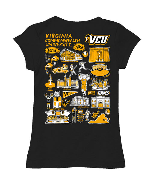 VCU Rams Virginia Commonwealth U Hand Sketched Vive La Fete Impressions Artwork Black Girls Cotton Short Sleeve Tee - Vive La Fête - Online Apparel Store