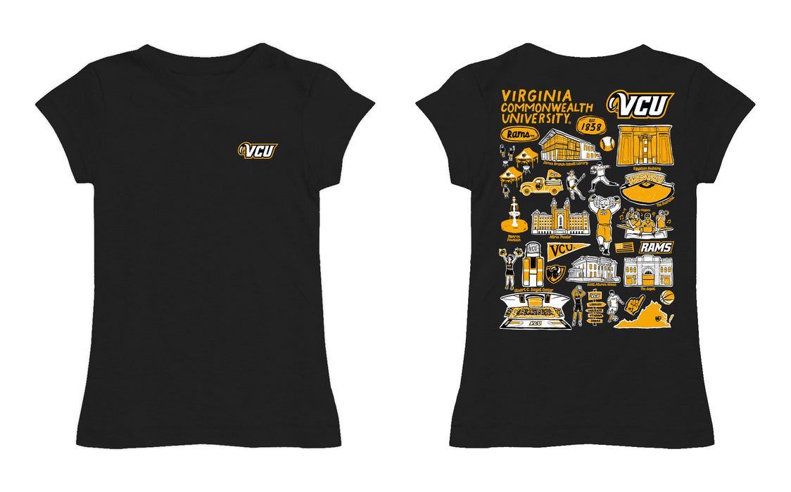 VCU Rams Virginia Commonwealth U Hand Sketched Vive La Fete Impressions Artwork Black Girls Cotton Short Sleeve Tee - Vive La Fête - Online Apparel Store