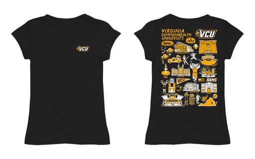 VCU Rams Virginia Commonwealth U Hand Sketched Vive La Fete Impressions Artwork Black Girls Cotton Short Sleeve Tee - Vive La Fête - Online Apparel Store