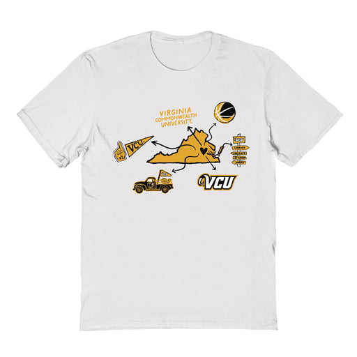 VCU Rams Virginia Commonwealth Hand Sketched Vive La Fete Impressions Icones Kids White T-shirt
