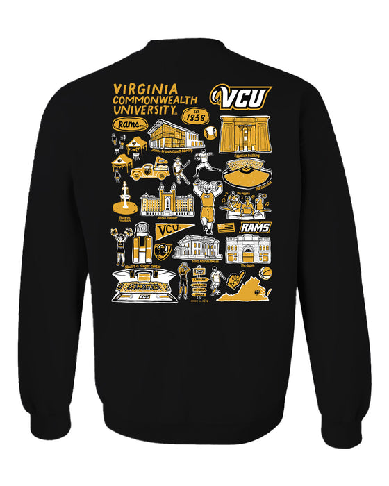 VCU Rams Virginia Commonwealth University Hand Sketched Artwork Black Crewneck Sweatshirt for - Vive La Fête - Online Apparel Store