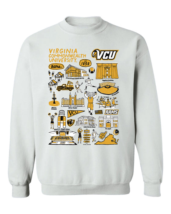 VCU Rams Virginia Commonwealth Hand Sketched Vive La Fete Impressions White Cotton Crewneck Sweatshirt for Women