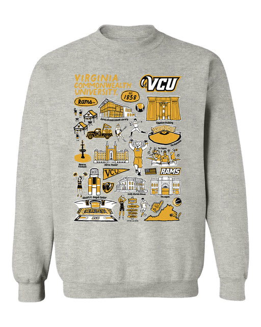 VCU Rams Virginia Commonwealth Hand Sketched Vive La Fete Impressions Grey Cotton Crewneck Sweatshirt for Women