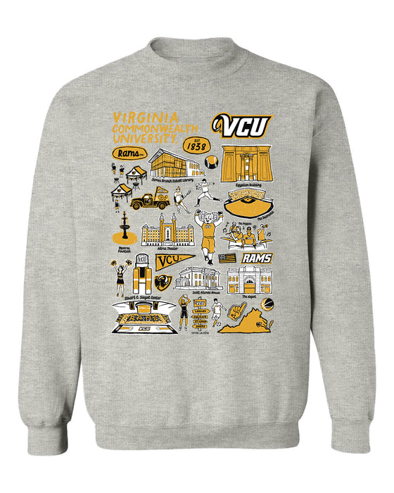 VCU Rams Virginia Commonwealth Hand Sketched Vive La Fete Impressions Grey Cotton Crewneck Sweatshirt for Women