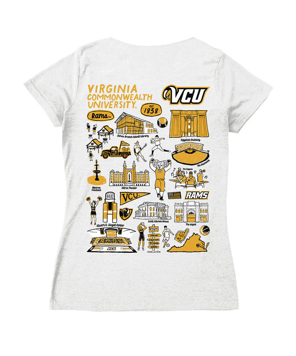 VCU Rams Virginia Commonwealth Hand Sketched Vive La Fete Impressions Artwork Black Women Cotton V-Neck Tshirt